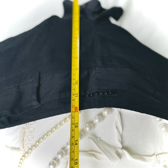 THEORY | 8 | Ruby Black Linen Viscose Lightweight Dress Short Button Cuff Detail - Picture 9 of 15